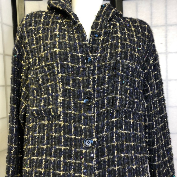 Okma Shop Women tweed lurex knit hooded sequins embellished hoodie, sz medium - Picture 5 of 12